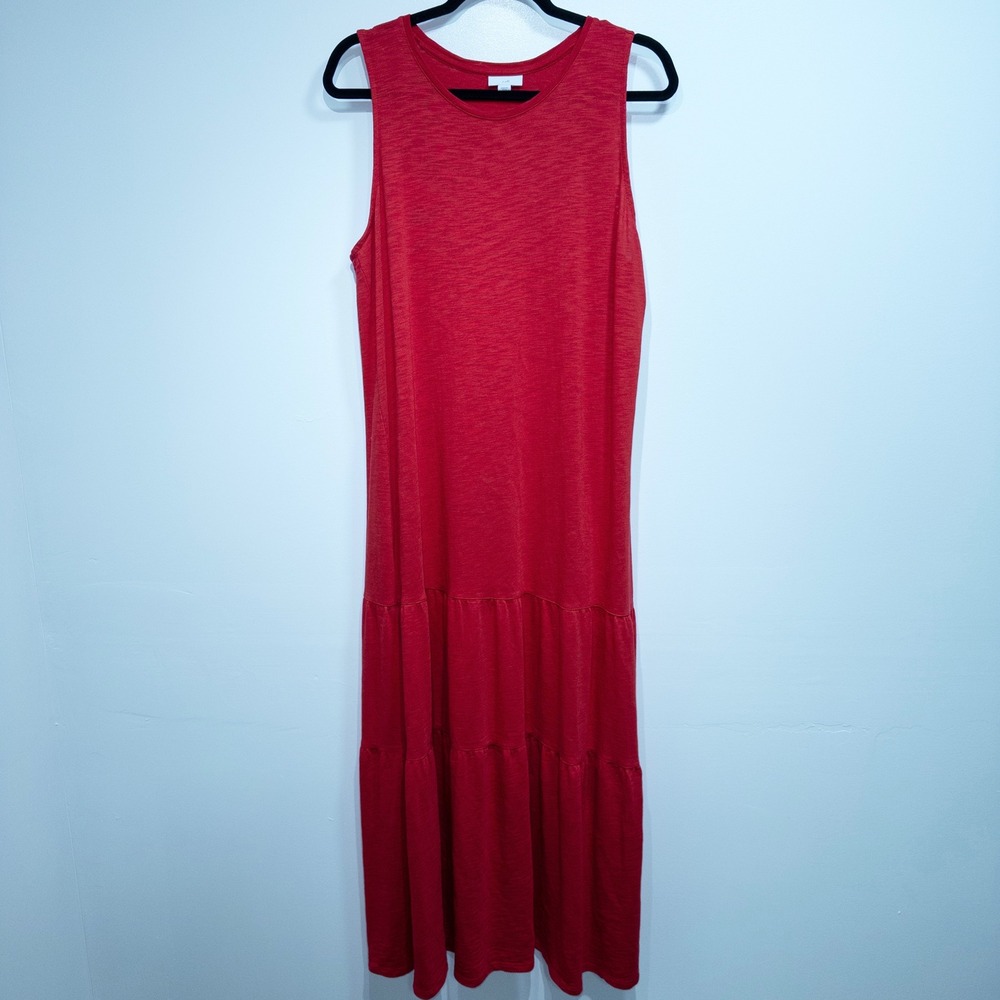 J. Jill Geranium Red Slub Knit Tiered Maxi Dress‎ Size Large Tall - Picture 2 of 6